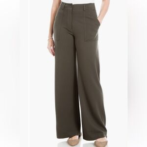 MAX STUDIO PONTE HIGH WAISTED WIDE LEG PANT/ Wide-Leg Olive Pants